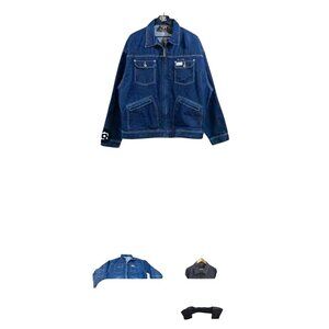 Rocawear Denim Jacket Zip Up Hip Hop Style Baggy Fit Dark Wash XL Embroidered